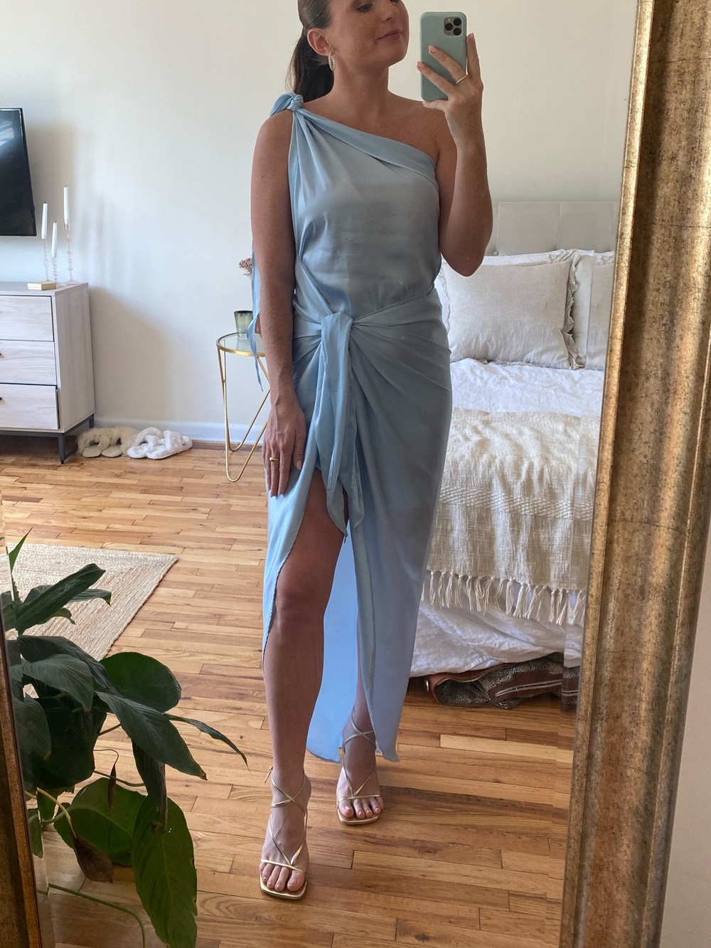 Baobab Collection Pale Blue One-Shoulder Knot Dress
